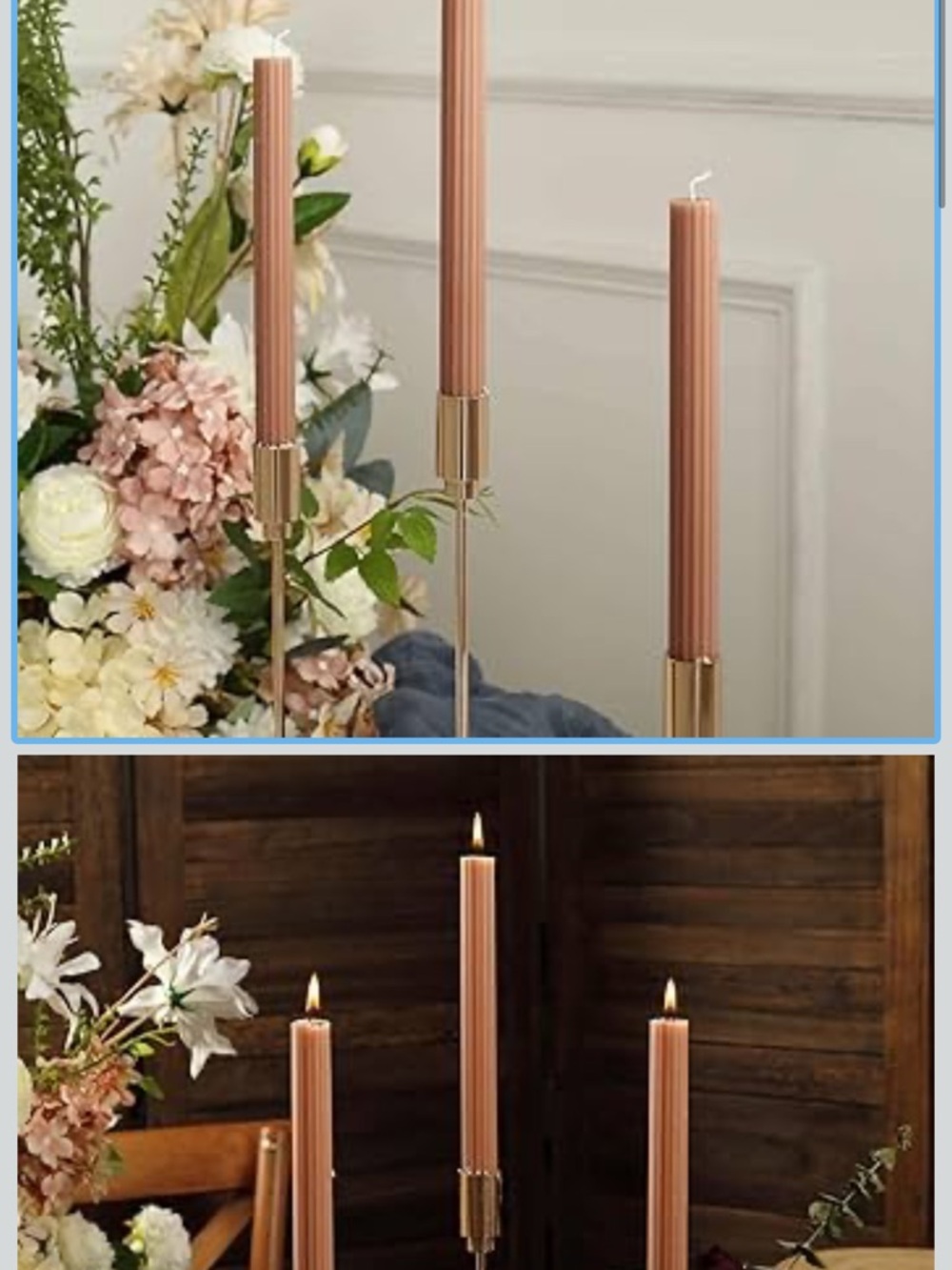 Elegant Set of 5 Beige Ribbed Taper Candles